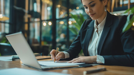 An agent sending a thank-you note to a customer, appreciative and thoughtful, right third copy space