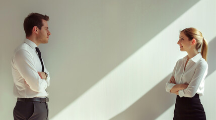 Fototapeta premium A supervisor providing constructive feedback to an agent, wise and instructive, upper third copy space