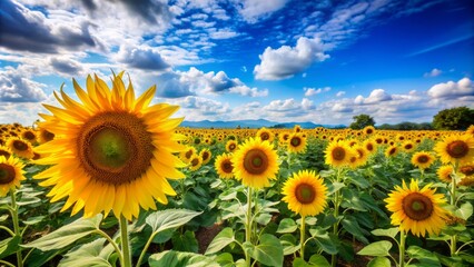 Obraz premium A field of sunflowers under a blue sky.