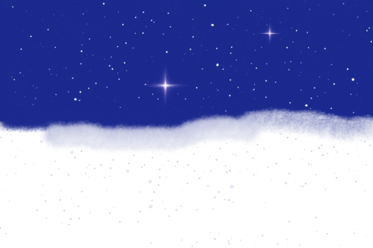 A blue sky with white clouds and a starry sky