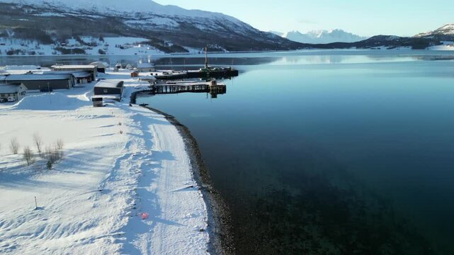 Winter aerial video in nature in &Oslash;vre-Alta, Finnmark, Norway.