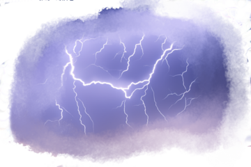 A painting of a stormy sky with lightning bolts
