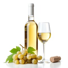 Fototapeta premium Fresh Wine White Drink Bottle with glass and grapes 