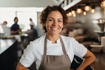 Portrait of a middle aged female Hispanic chef in kitchen