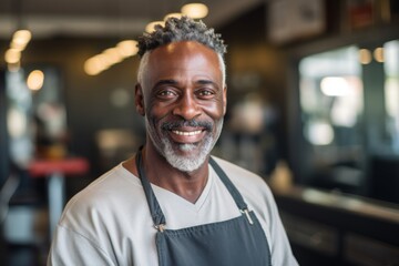 Obraz premium Portrait of a middle aged African American hair salon owner