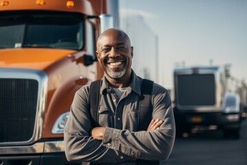 Smiling portrait of a middle aged African American male truck driver