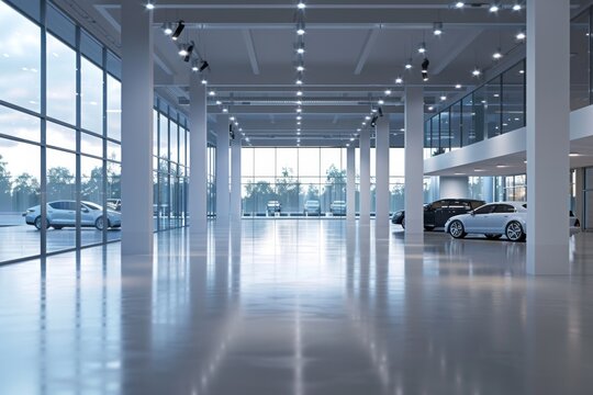 Interior of a empty modern car dealership