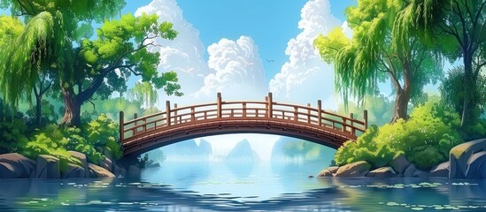 Fototapeta premium Tranquil Bridge Over a Serene Lake