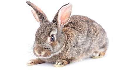 Obraz premium Adorable bunny with perked ears, looking at the camera with curiosity, isolated on white