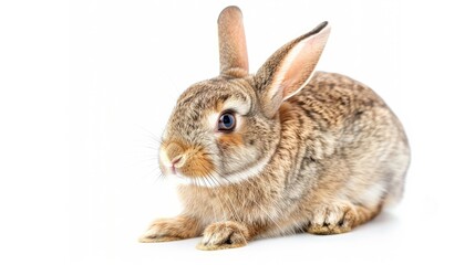 Obraz premium Curious rabbit with a gentle look, staring at the camera, isolated on white