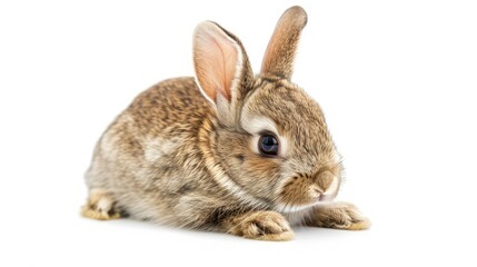 Obraz premium Cute rabbit with a curious expression, looking at the camera, isolated on a white background