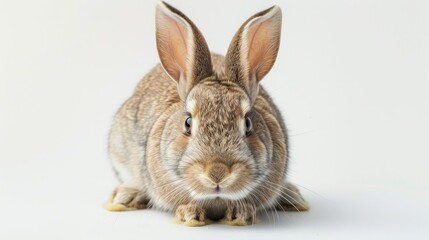 Cute rabbit with a playful look, gazing at the camera with curiosity, isolated on white