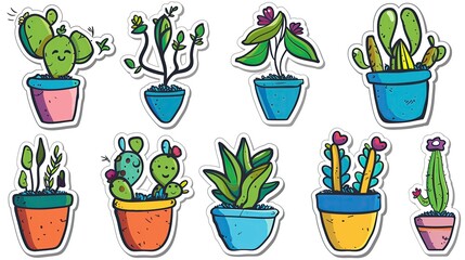 Graffiti stickers collection, isolated cartoon Plant Stand, white background, vector graphics in clip art style, generated AI