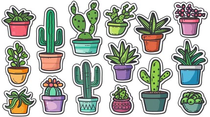 Graffiti stickers collection, isolated cartoon Plant Stand, white background, vector graphics in clip art style, generated AI