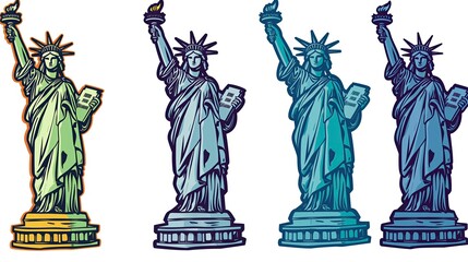 Graffiti stickers collection, isolated cartoon Statue of Liberty (USA), white background, vector graphics in clip art style,   generated AI