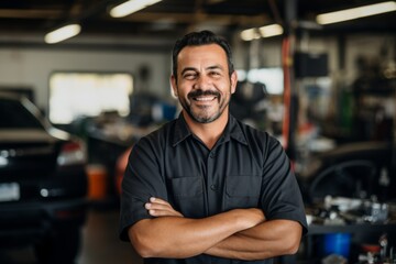 Obraz premium Smiling portrait of a middle aged car mechanic