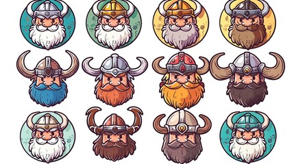 Graffiti stickers collection, isolated cartoon viking, white background, vector graphics in clip art style,  generated AI