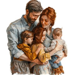 a happy couple with their children on the white background 