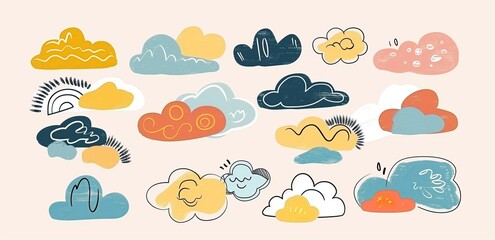 Obraz premium Set of hand drawn cloud isolated on a white background. Vector illustration. Collection of hand drawn vectors for web banner, business card, social media post or presentation. generated AI