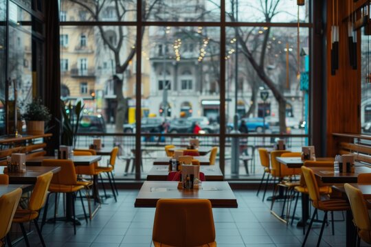 Interior of a modern empty cafe in the city