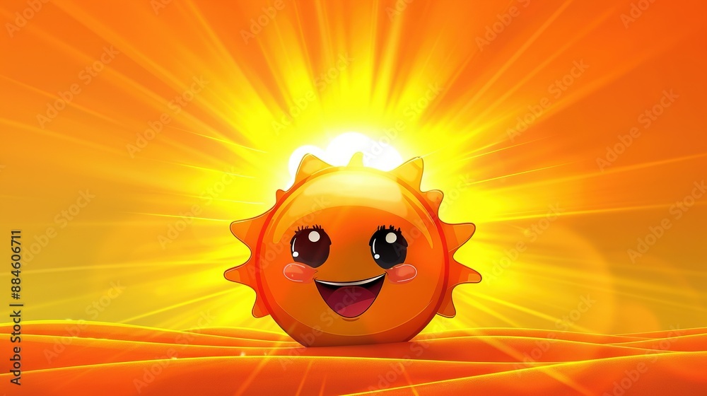 Poster a sunburst emanates from behind a radiant orange orb, which features a content smile