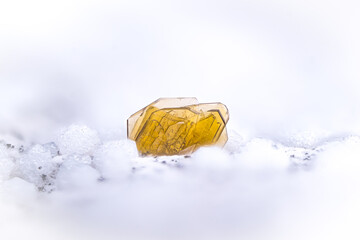 Green brown fayalite on white Cristoballite, with black magnetite. Micro photography extreme...