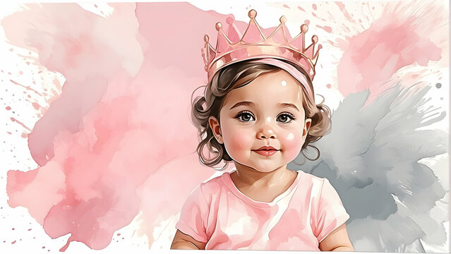 Adorable todder with pink crown and splashes