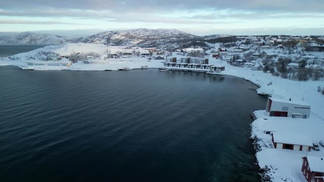 Winter aerial video in nature in &Oslash;vre-Alta, Finnmark, Norway.