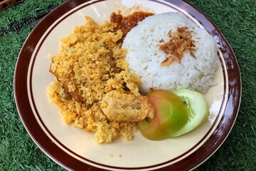 Fried Chicken with White Rice Sambal (ayam goreng kremes)