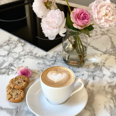 cup of coffee and roses