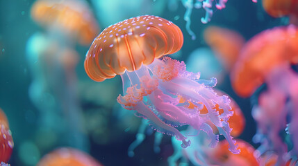 Naklejka premium Orange & Pink Jellyfish