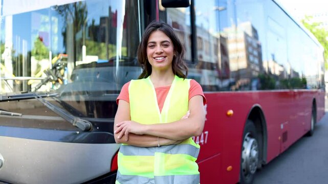 Portrait of a professional female bus driver