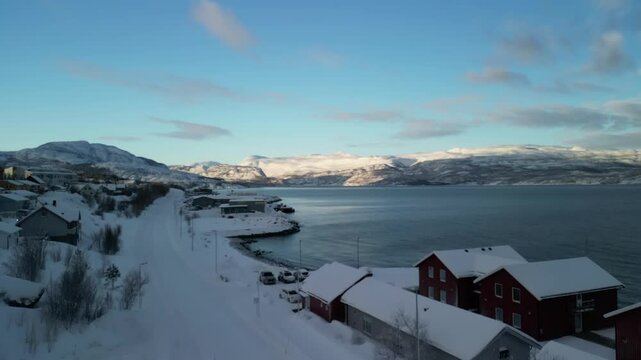 Winter aerial video in nature in &Oslash;vre-Alta, Finnmark, Norway.