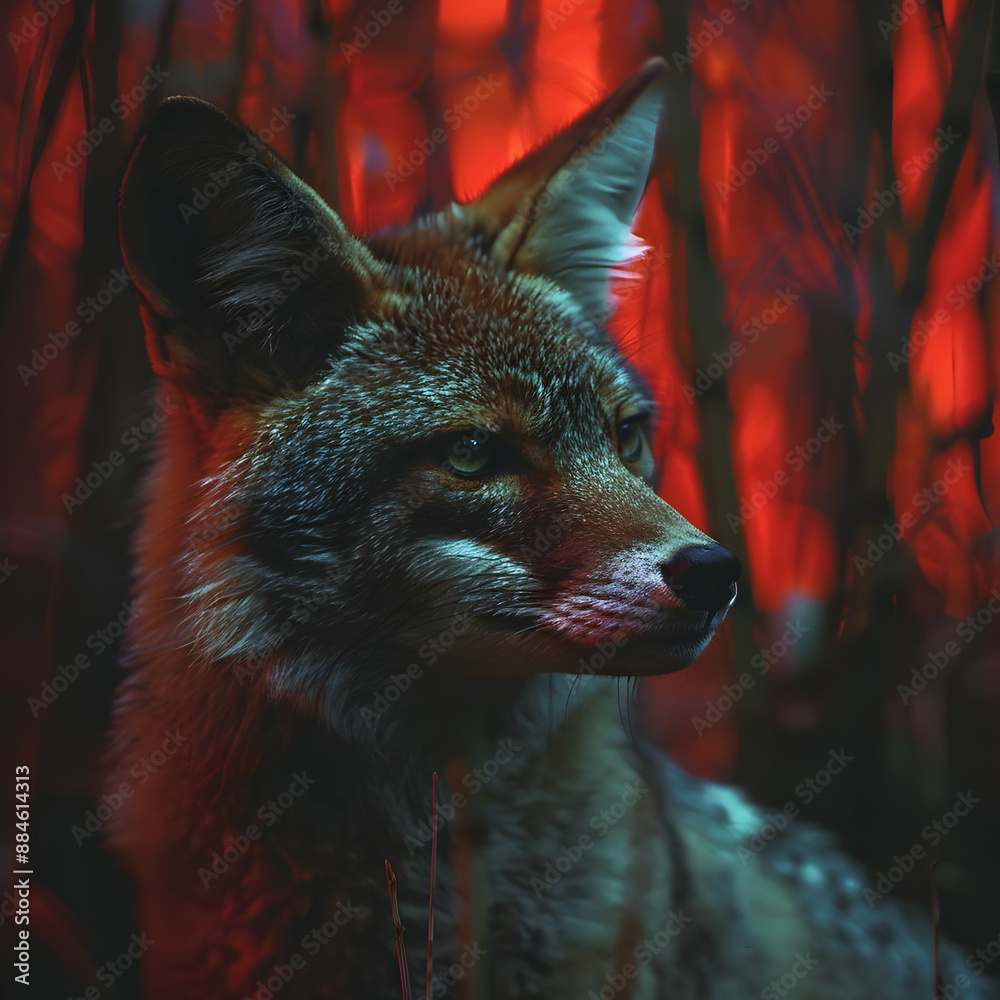 Canvas Prints Coyote Portrait in Red Light