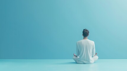 Inner Peace: Serene Person Meditating on Light Blue Background