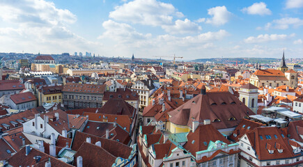 panorama of Prague with red roofs from above summer day , Czech Republic