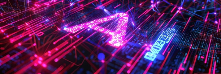 Fototapeta premium AI technology, Artificial Intelligence. Glowing letters AI built into the motherboard. Digital world of the future of neural networks and the artificial intelligence. Futuristic technology