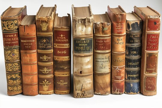 Variety of Vintage Book Spines on White Background