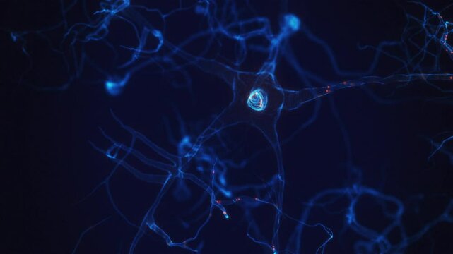 3D HUD animation Digital depiction of neurons firing electrical impulses. Brain nerve cell activity, neurogenesis, neurotransmitters, synapse function. Nervous system research
