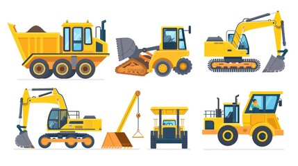 Yellow Construction Vehicles Illustration