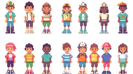 Pixel Art Illustration of Diverse Characters