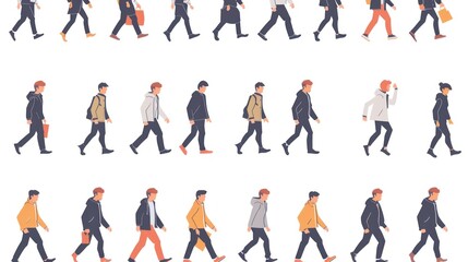 Fototapeta premium Collection of People Walking Illustration