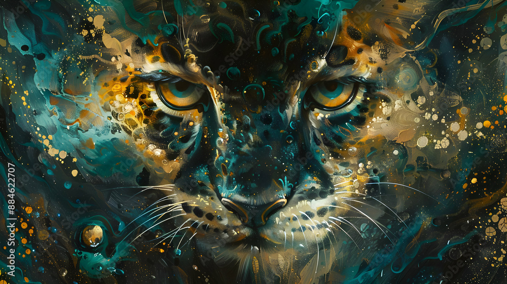 Wall mural Leopard in Cosmic Abstract