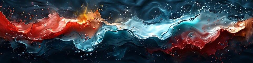 Fototapeta premium High contrast splashes of red and turquoise on a dark navy background, creating a bold and modern look.