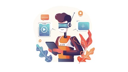 Futuristic Robot with Digital Devices
