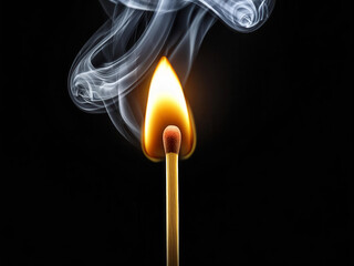 burning match on black background