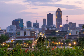 Des Moines City Skyline At Sunset