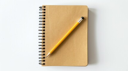 Spiral notebook and pencil from above on white background for mockup design Educational and business theme Flat lay with clipping path