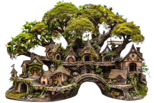 Whimsical Fairy Village in Giant Tree