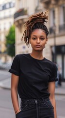 Fototapeta premium portrait of a black woman in black t-shirt